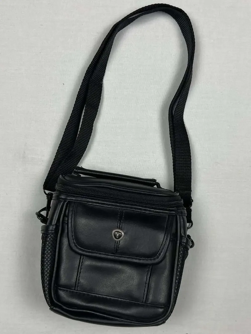 Icon Black Faux Leather Small Camera Bag Case with Detachable Shoulder Strap